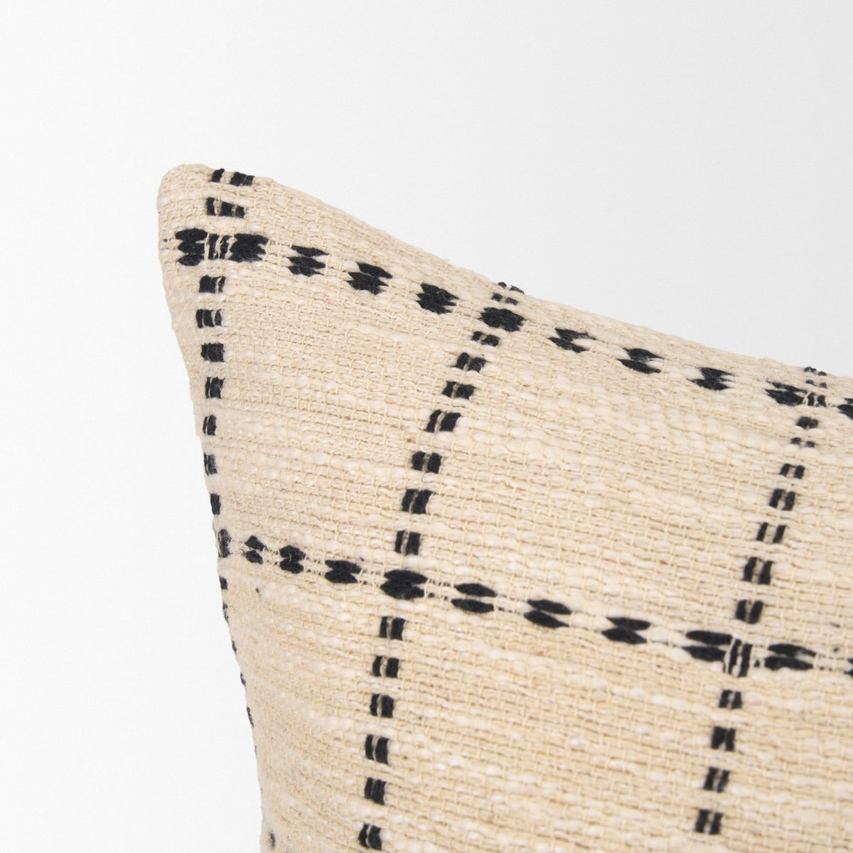 Jaela 22x22 Beige/Black Striped Checkered Square Throw Pillow Cover w/Down Filler-Decorative Pillows-DECOROLALA
