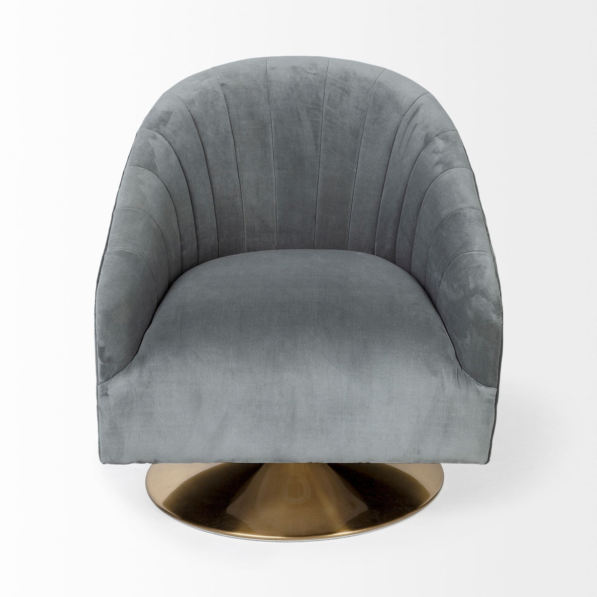 James II Gray Blue Velvet Covered Seat w Gold Swivel Base Accent Chair-Accent Chairs-DECOROLALA