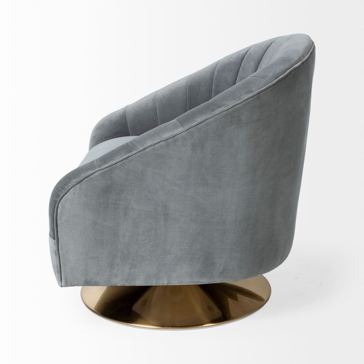 James II Gray Blue Velvet Covered Seat w Gold Swivel Base Accent Chair-Accent Chairs-DECOROLALA