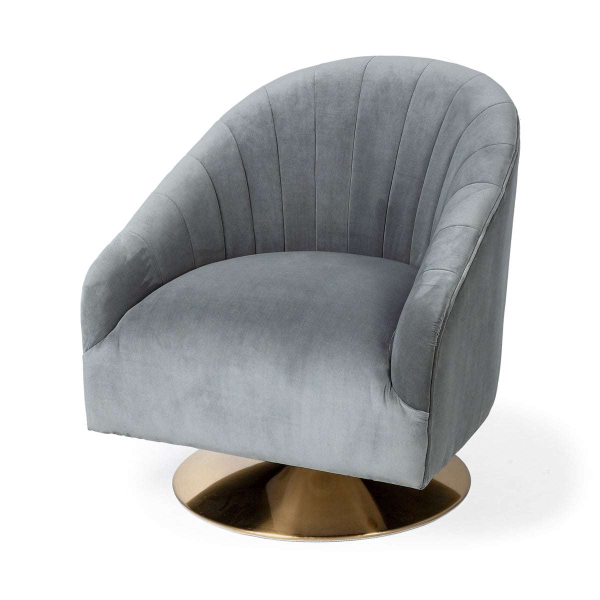 James II Gray Blue Velvet Swivel Accent Chair-Accent Chairs-DECOROLALA