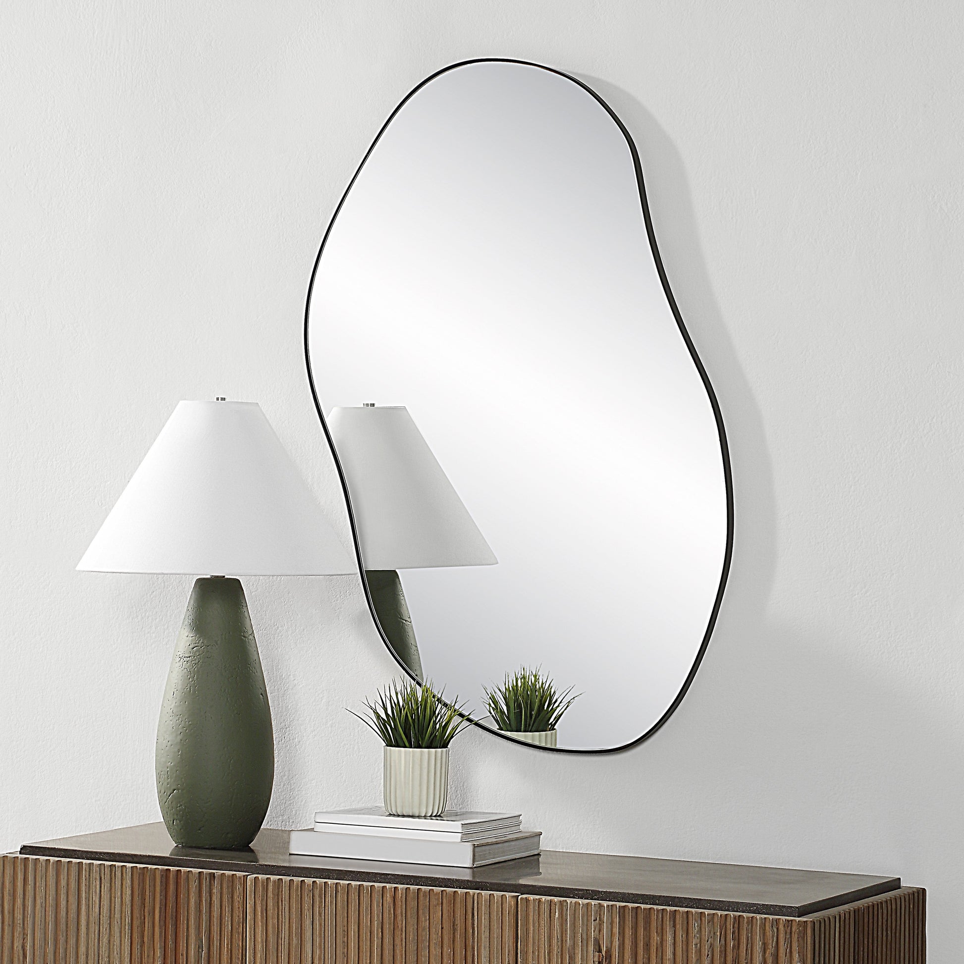 Jane 45.25" Tall Irregular Wall Mirror, Black-Mirror-DECOROLALA