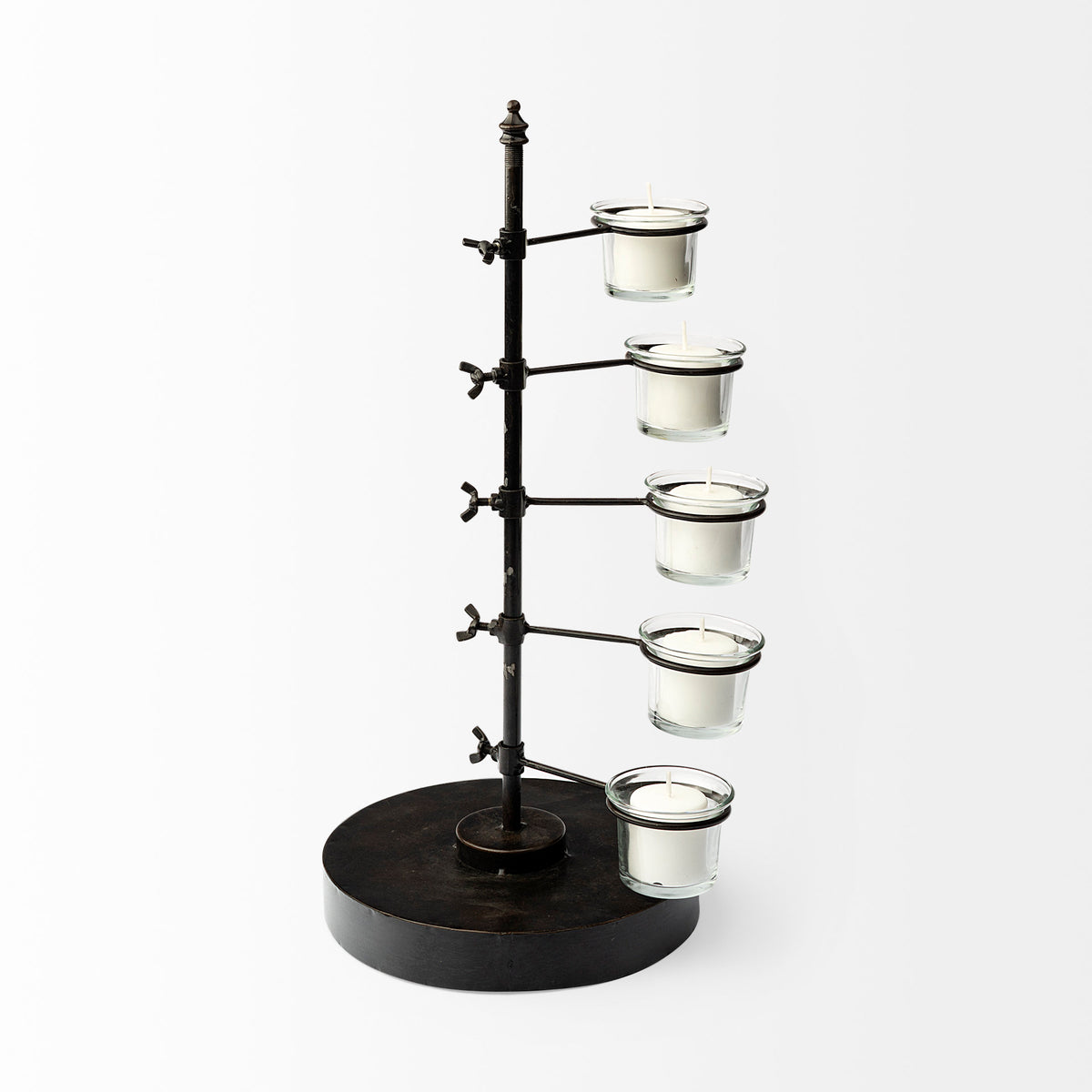 Jaran Black Metal Five Armed Tealight Table Candle Holder-Table Candle Holders-DECOROLALA