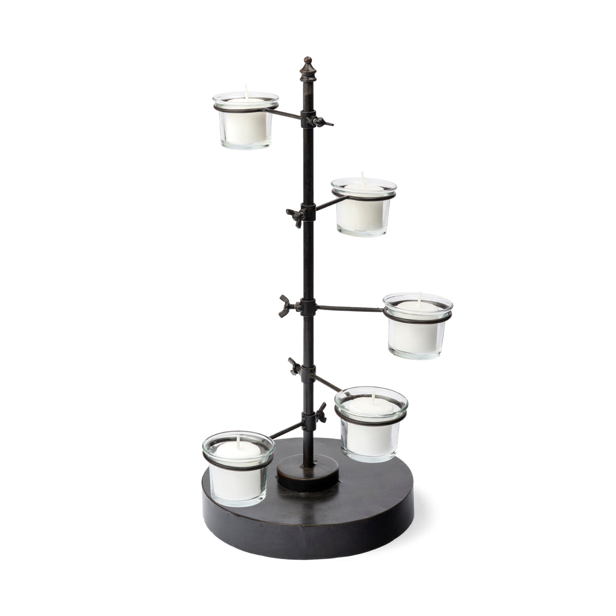 Jaran Black Metal Five Armed Tealight Table Candle Holder-Table Candle Holders-DECOROLALA