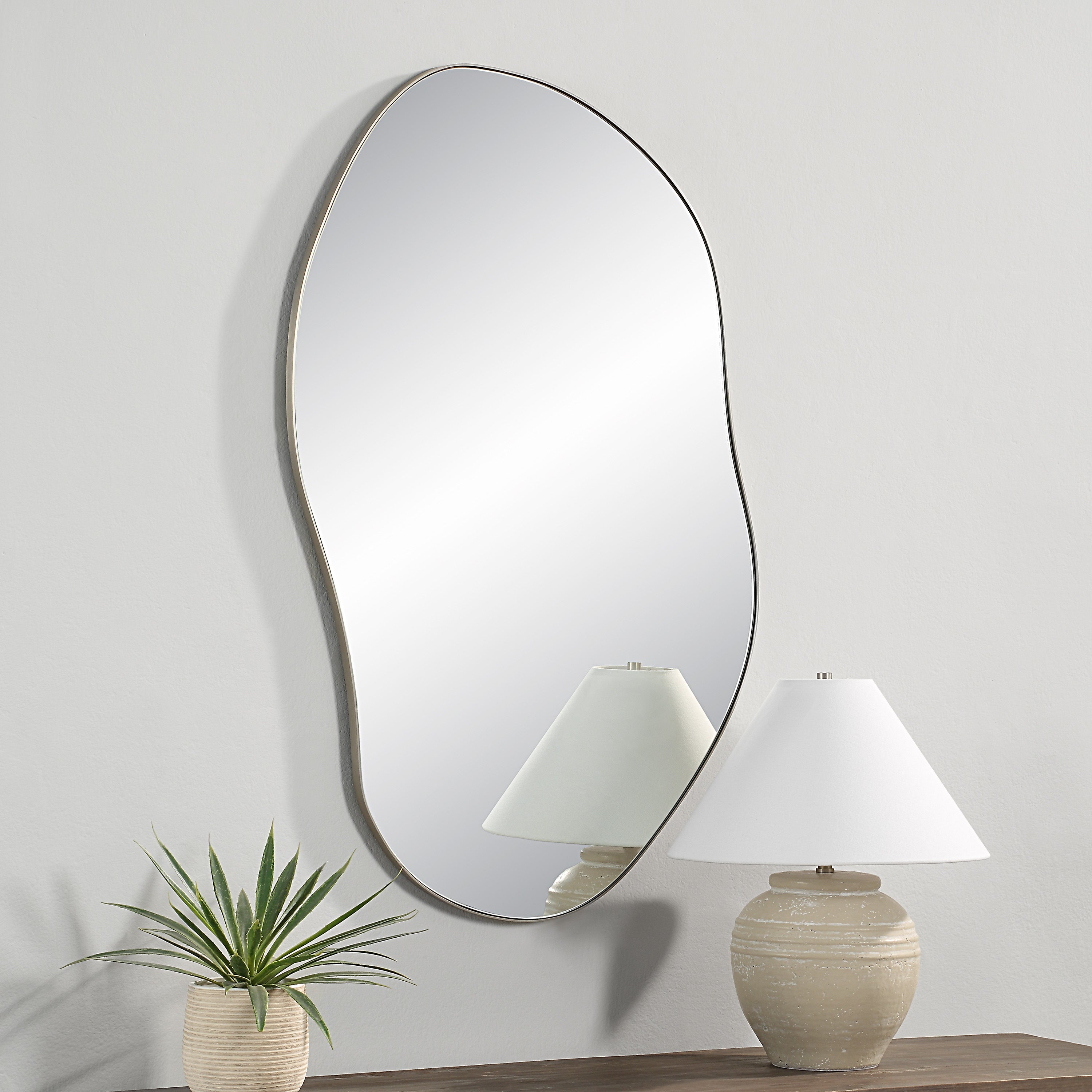 Javelin 45.25" Tall Irregular Wall Mirror, Grey-Mirror-DECOROLALA