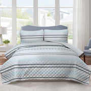 Jax 3-Piece Reversible Quilt Set - Blue Stripe-Comforters and Quilts-DECOROLALA