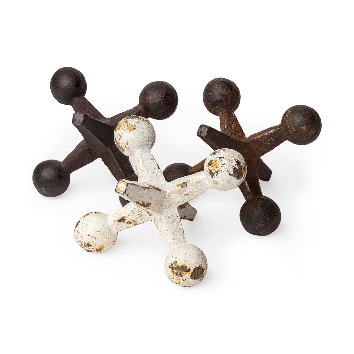 Jax Set of 3 Cast Iron Metal Jacks - 8"L x 7"W Distressed-Decorative Objects-DECOROLALA