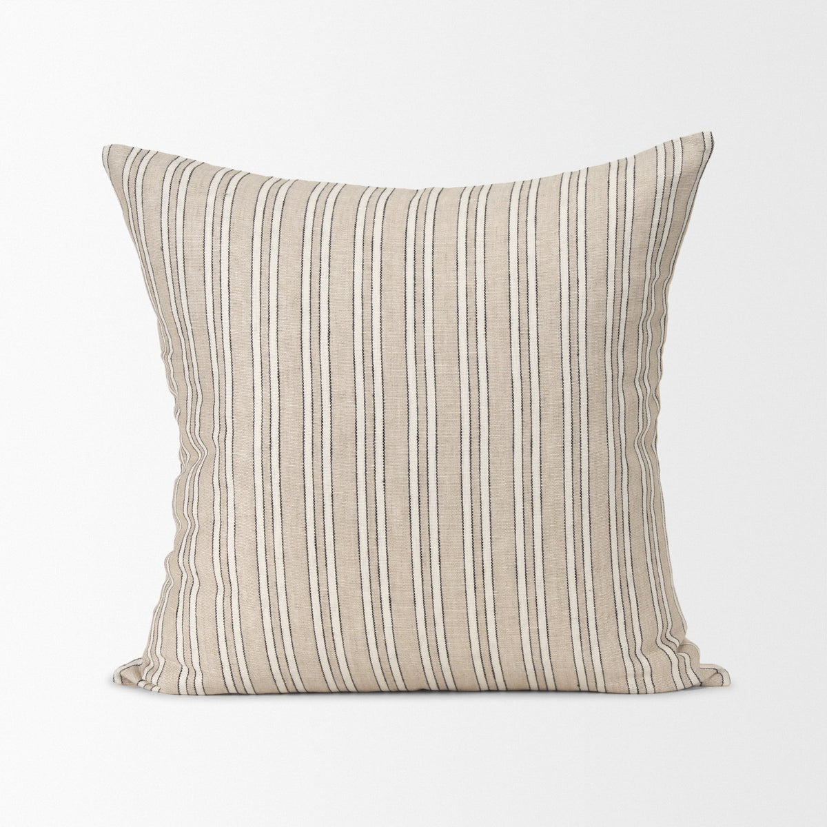Jaxon Striped Beige/Black Cotton-Linen Pillow Cover (min order qty 2)-Decorative Pillows-DECOROLALA