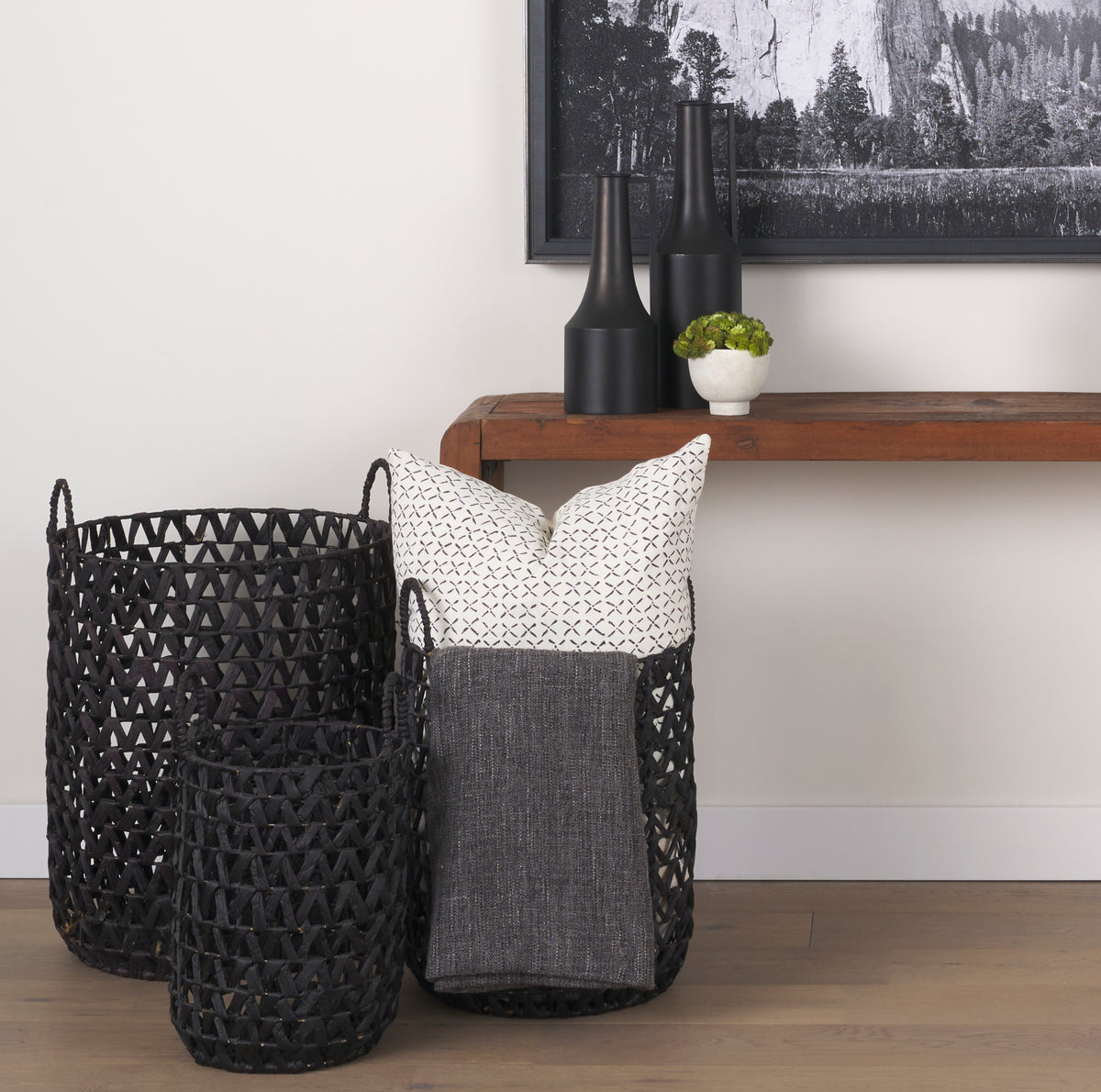 Jayden Cream Linen Square Pillow Cover - Black X-Dot (min order qty 2)-Decorative Pillows-DECOROLALA
