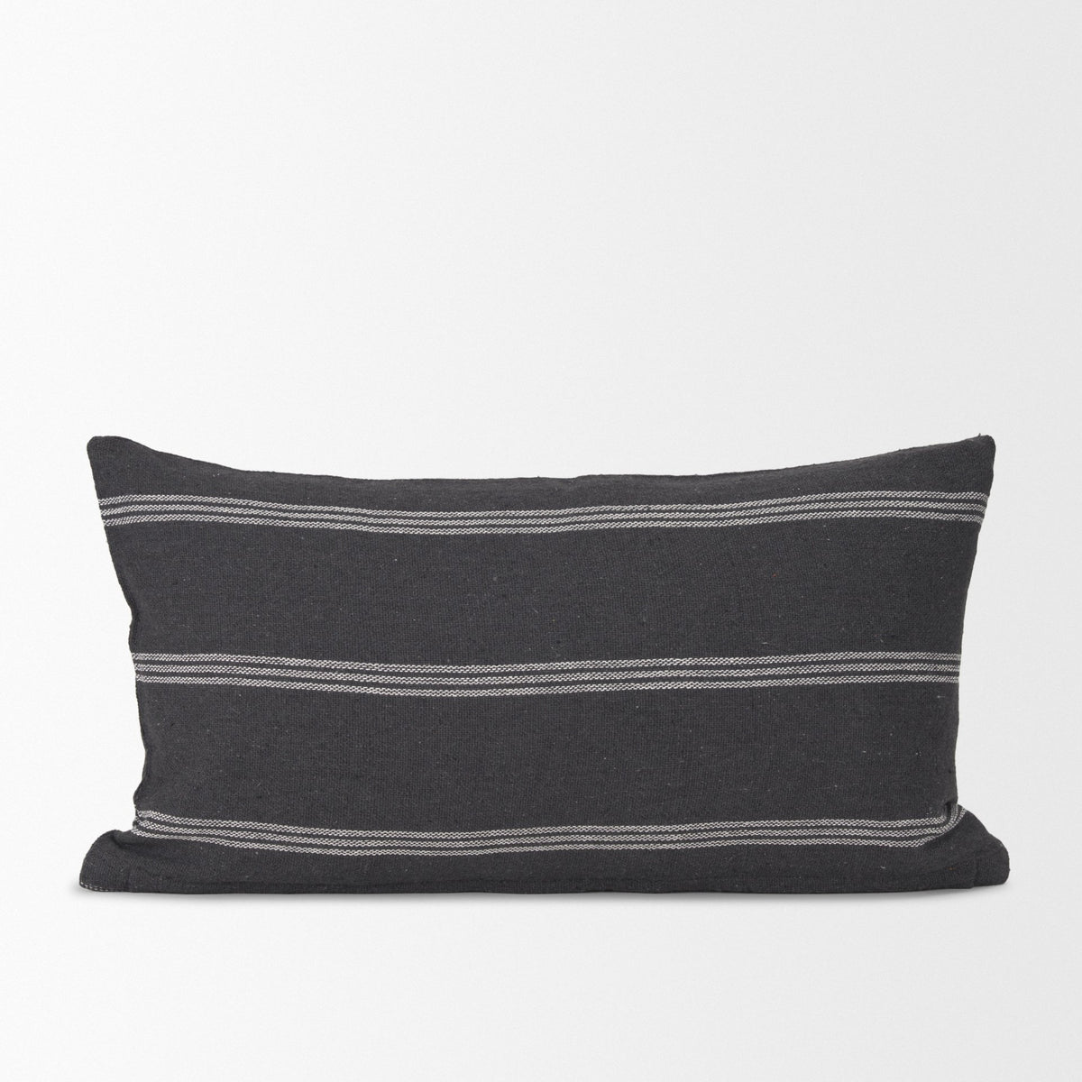 Jayme Gray/White Striped Cotton Lumbar Pillow (min order qty 2)-Decorative Pillows-DECOROLALA