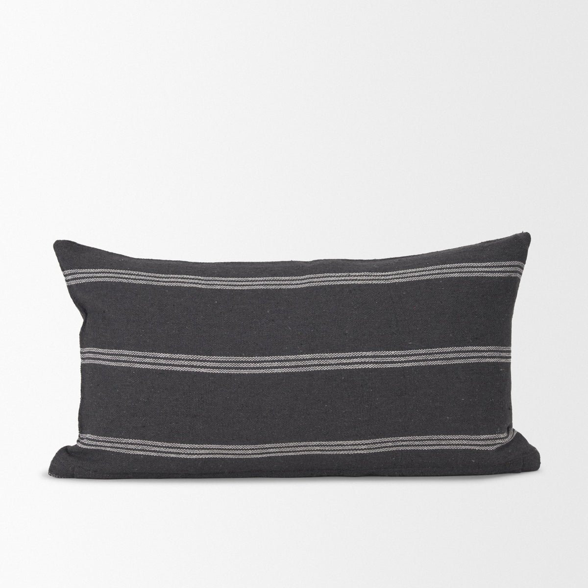 Jayme Gray/White Striped Cotton Lumbar Pillow (min order qty 2)-Decorative Pillows-DECOROLALA
