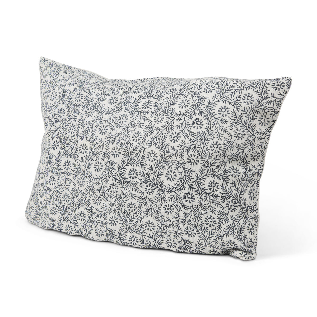 Jayne Cream Indigo Print Linen Lumbar Pillow Cover (min order qty 2)-Decorative Pillows-DECOROLALA