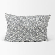 Jayne Cream Indigo Print Linen Lumbar Pillow Cover (min order qty 2)-Decorative Pillows-DECOROLALA