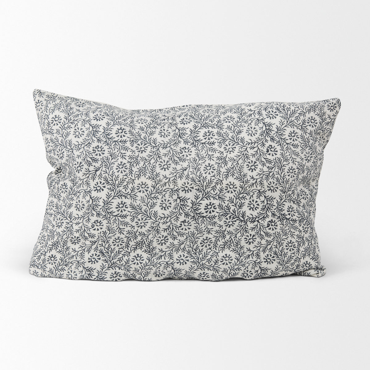 Jayne Cream Indigo Print Linen Lumbar Pillow Cover (min order qty 2)-Decorative Pillows-DECOROLALA