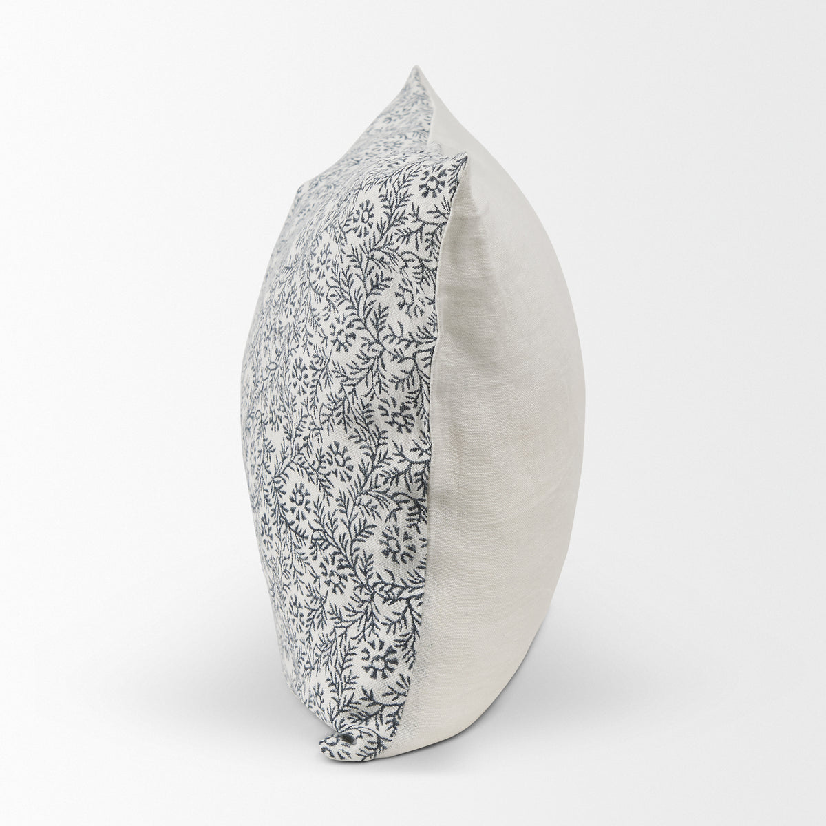 Jayne Cream Indigo Print Linen Lumbar Pillow Cover (min order qty 2)-Decorative Pillows-DECOROLALA