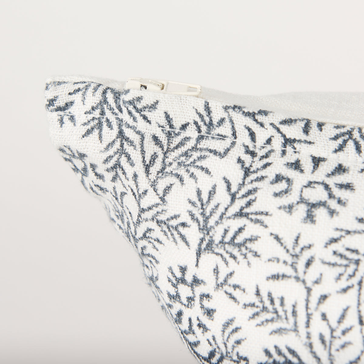 Jayne Cream Indigo Print Linen Lumbar Pillow Cover (min order qty 2)-Decorative Pillows-DECOROLALA