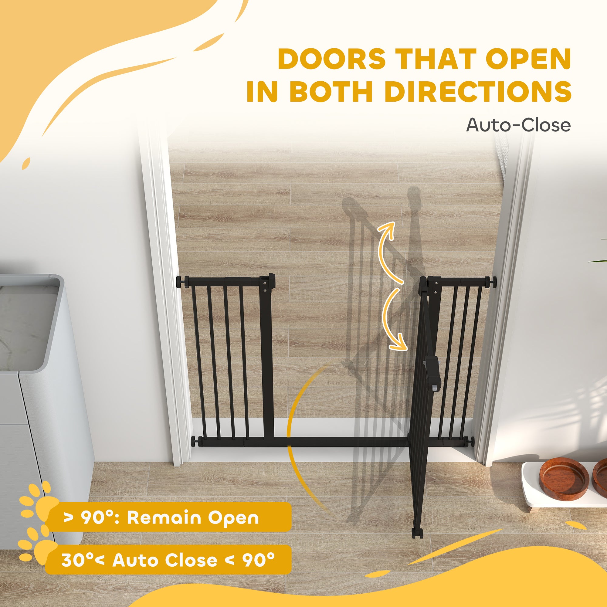 30 Inch Tall Pet Gate with Door Dog Gate and Barrier Indoor for Stairs Includes 2.8", 5.5" Extensions Kit, Black