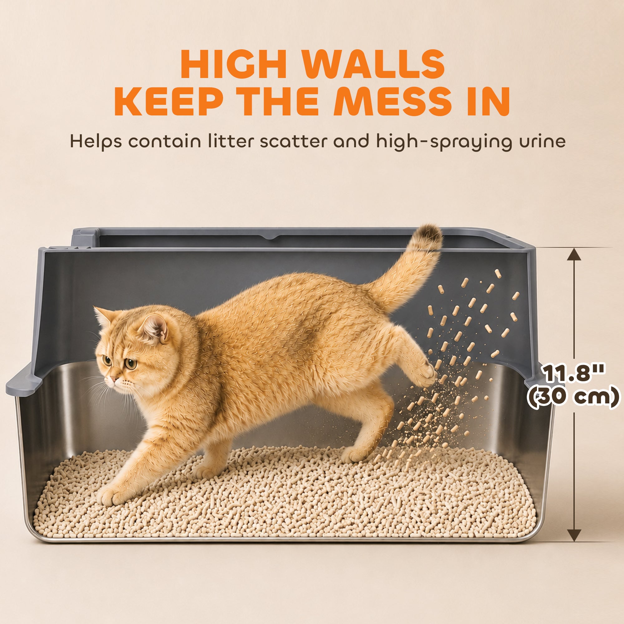 2 Pack XL Stainless Steel Litter Box with Scoops, High Sided, for Big and Multiple Cats, Anti-Urine Leakage