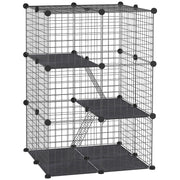 Cage pour petits animaux, 39 pièces, clapier à lapin portable en fil métallique avec rampes, pour chaton et chinchilla, noir