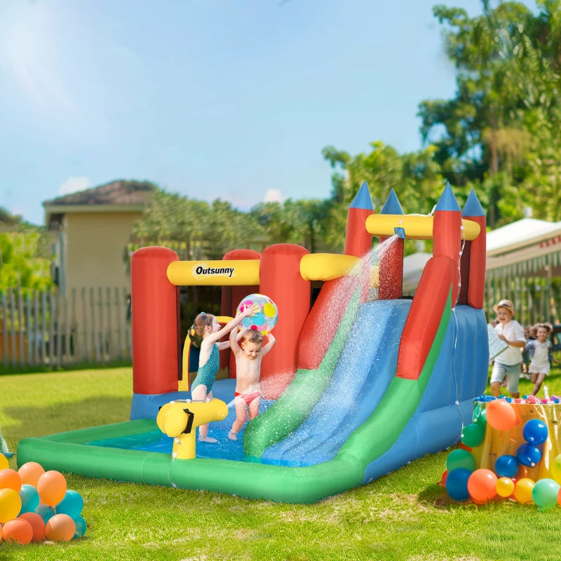 Outsunny 6-in-1 Kids Inflatable Bouncy Castle with Water Slide