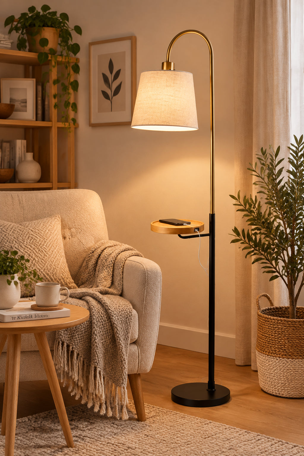 Jeffrey Floor Lamp with Shelf and USB Charging-Lighting-DECOROLALA