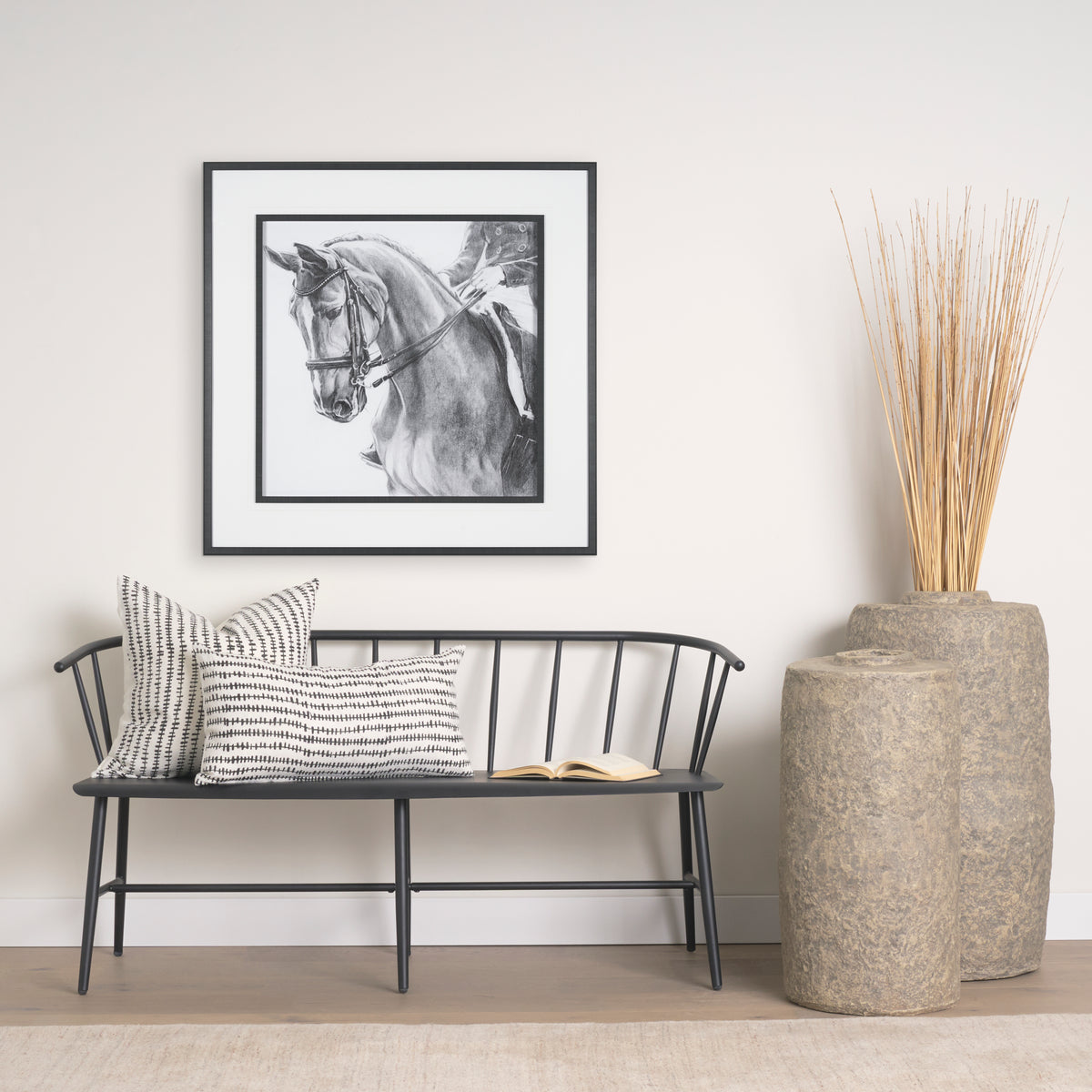 Jenna Cream Linen Square Pillow Cover - Black Print (min order qty 2)-Decorative Pillows-DECOROLALA