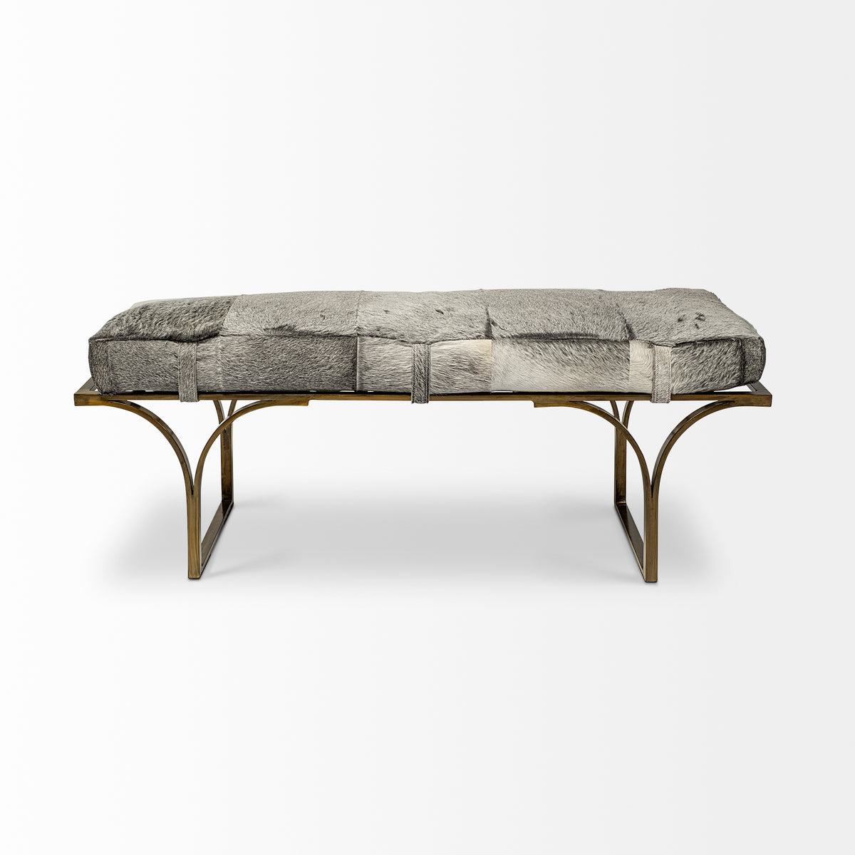 Jessie 55L x 16W White/ Hair-On-Hide Seat W/Gold Metal Base Accent Bench-Benches-DECOROLALA