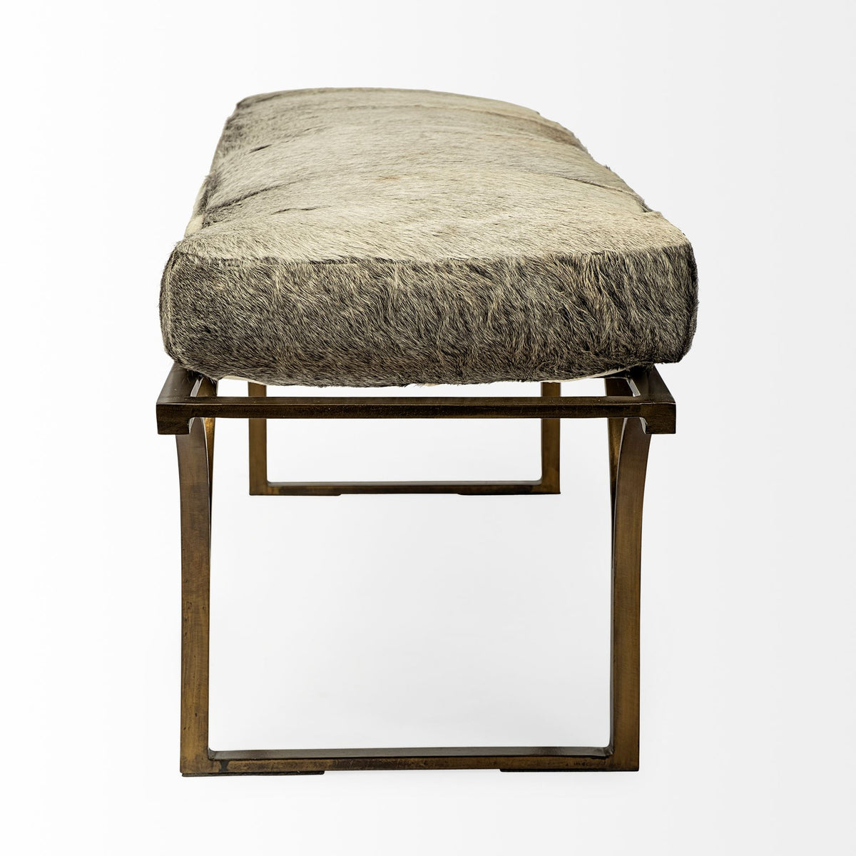 Jessie 55L x 16W White/ Hair-On-Hide Seat W/Gold Metal Base Accent Bench-Benches-DECOROLALA