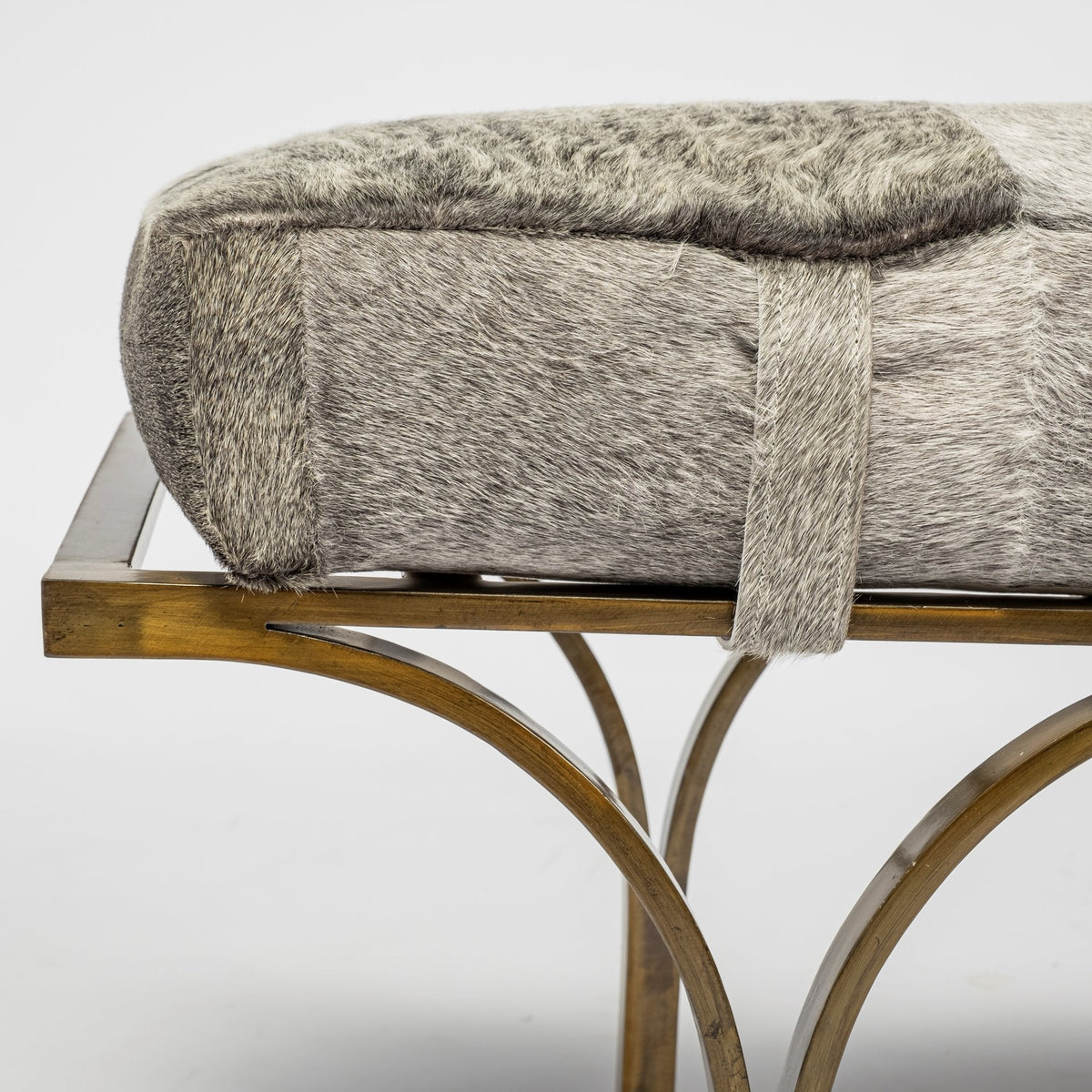 Jessie 55L x 16W White/ Hair-On-Hide Seat W/Gold Metal Base Accent Bench-Benches-DECOROLALA