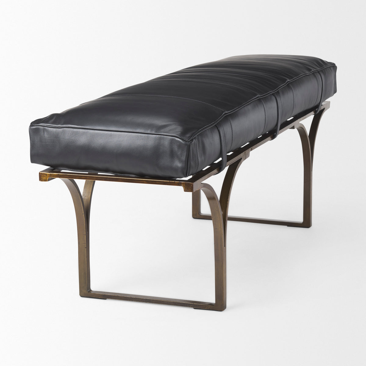 Jessie 55L x 16W White/ Hair-On-Hide Seat W/Gold Metal Base Accent Bench-Benches-DECOROLALA