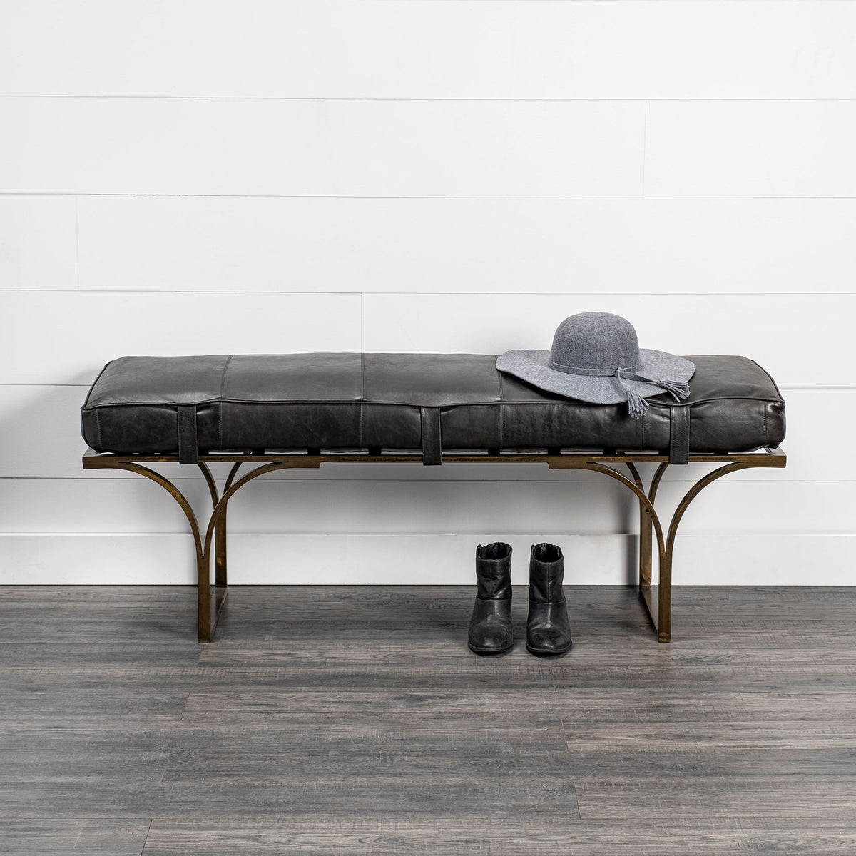Jessie 55L x 16W White/ Hair-On-Hide Seat W/Gold Metal Base Accent Bench-Benches-DECOROLALA