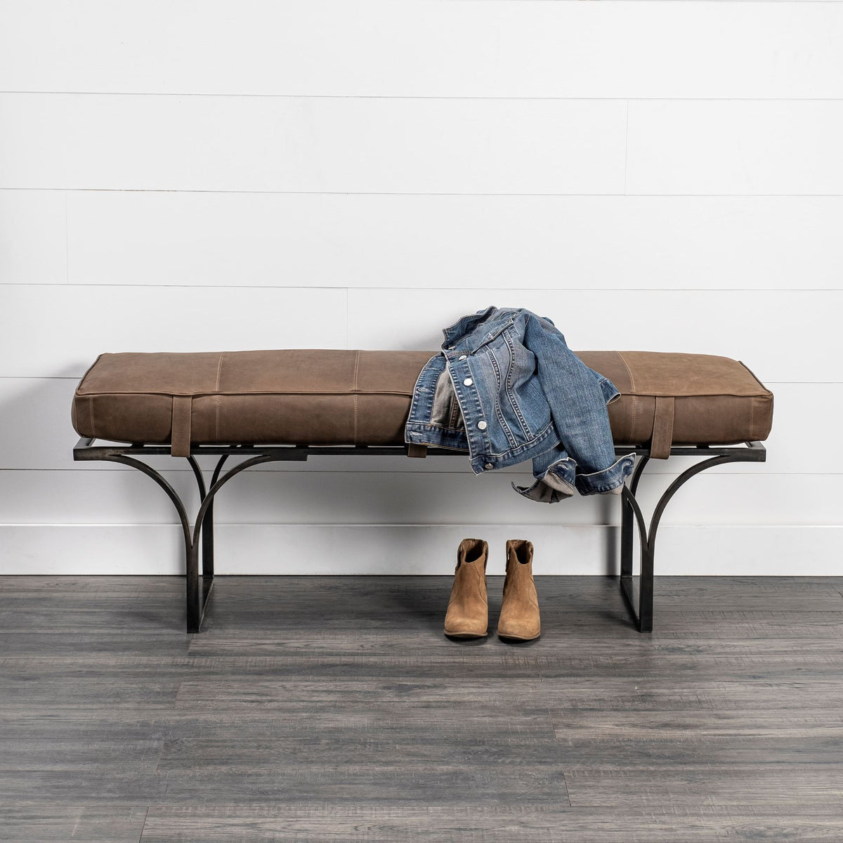 Jessie 55L x 16W White/ Hair-On-Hide Seat W/Gold Metal Base Accent Bench-Benches-DECOROLALA