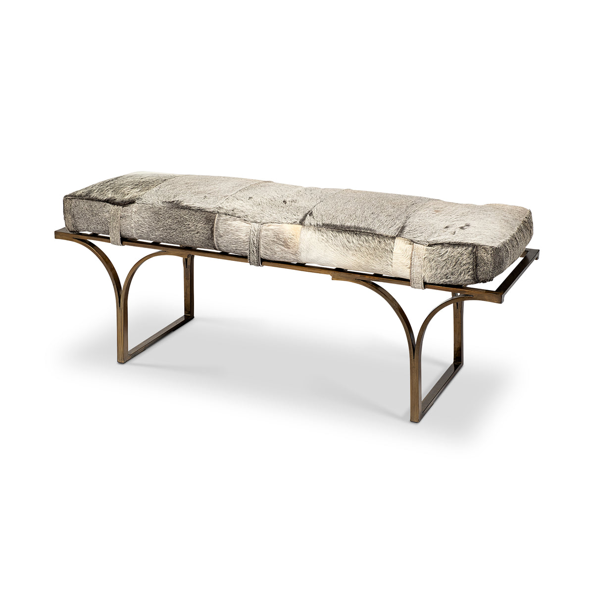 Jessie 55L x 16W White/ Hair-On-Hide Seat W/Gold Metal Base Accent Bench-Benches-DECOROLALA