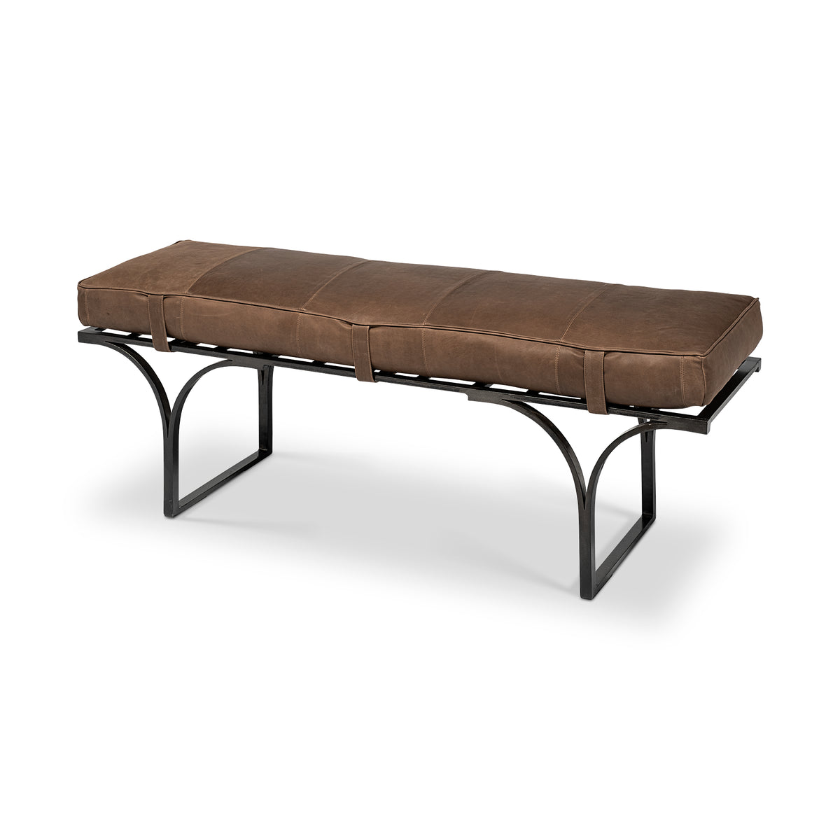 Jessie White Hair-On-Hide Accent Bench with Gold Metal Base-Benches-DECOROLALA