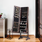 Jewelry Cabinet Stand Mirror Armoire with Large Storage Box-Brown-Jewelry Armoires-DECOROLALA