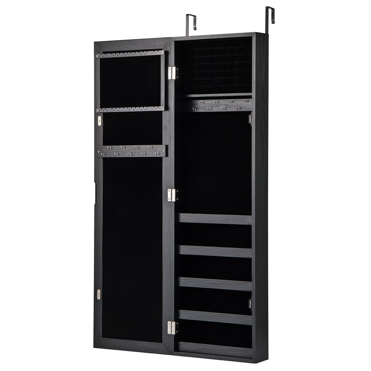 Jewelry Cabinet Wall or Door Mounted Jewelry Armoire with Full-Length Mirror-Black-Jewelry Armoires-DECOROLALA