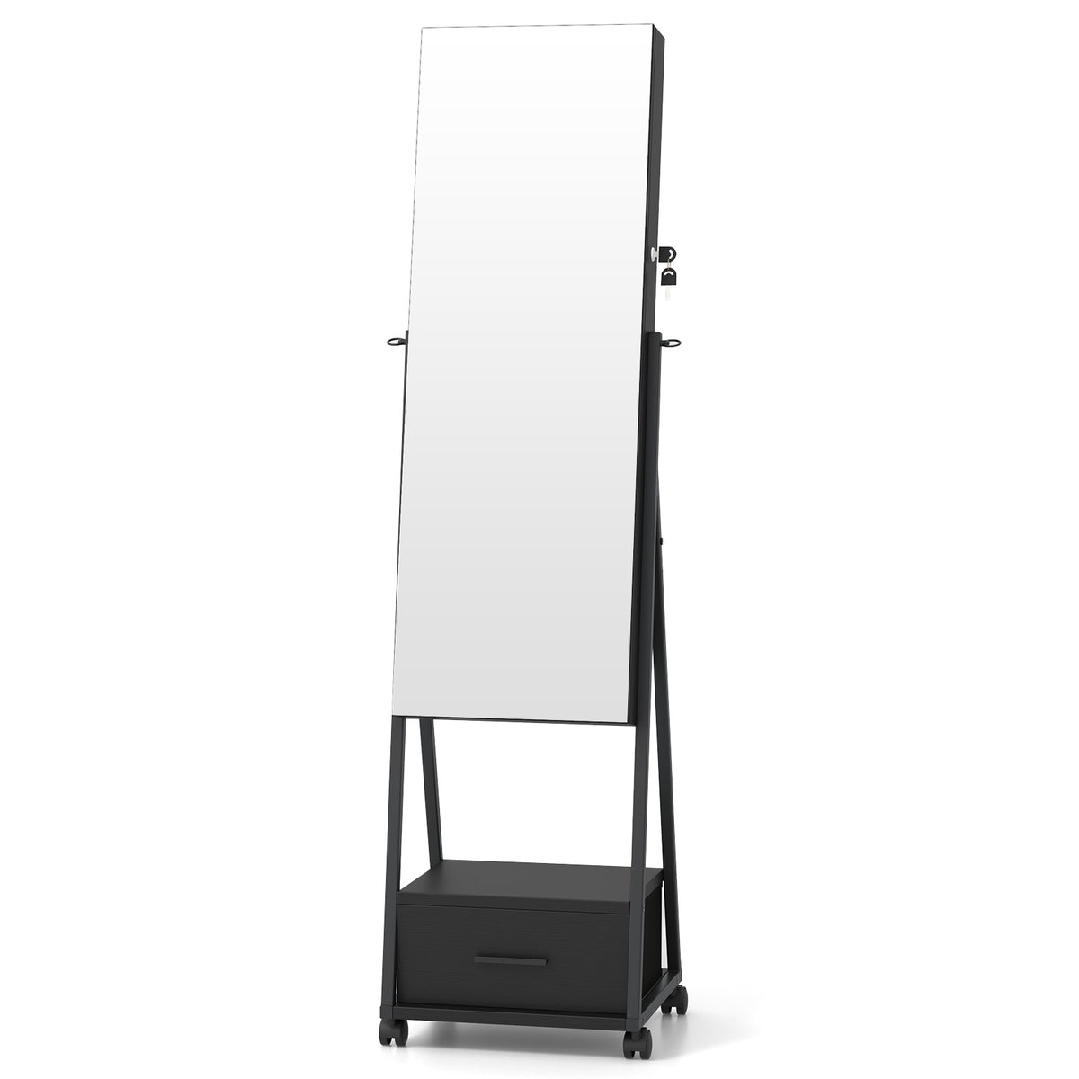 Jewelry Cabinet with Full-Length Mirror-Black-Jewelry Armoires-DECOROLALA
