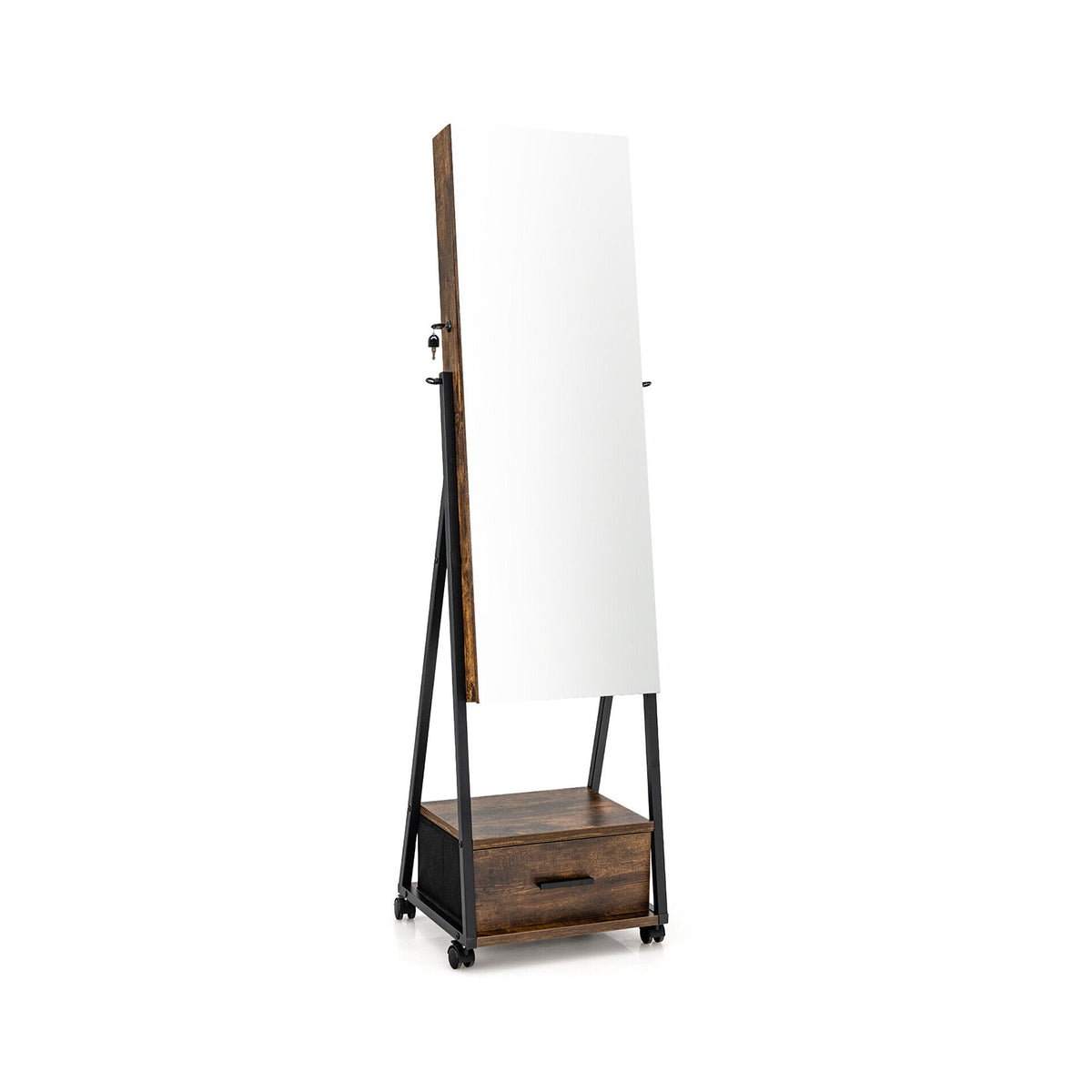 Jewelry Cabinet with Full Length Mirror-Brown-Jewelry Armoires-DECOROLALA