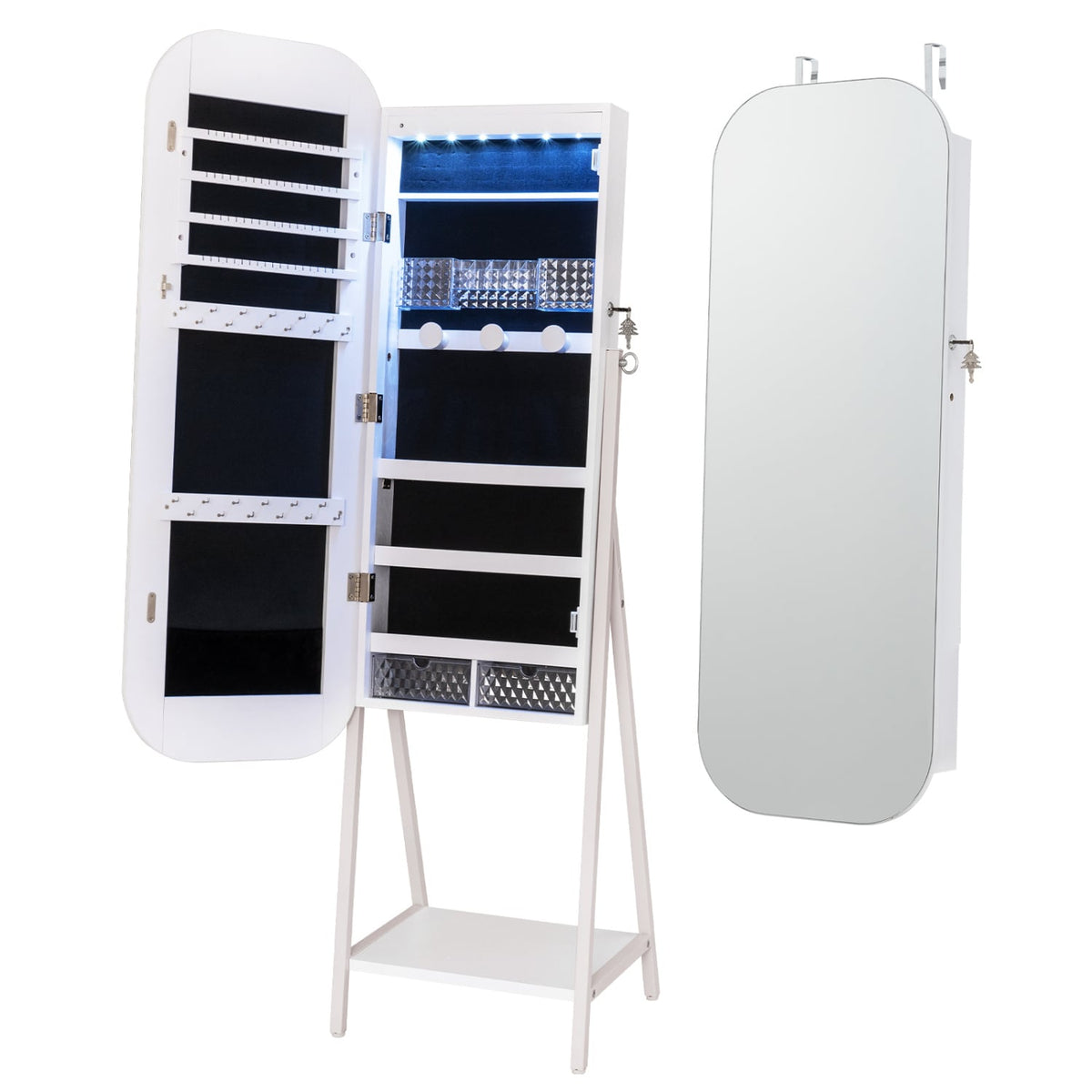 Jewelry Cabinet with Full-Length Mirror Large Storage Capacity-White-Jewelry Armoires-DECOROLALA