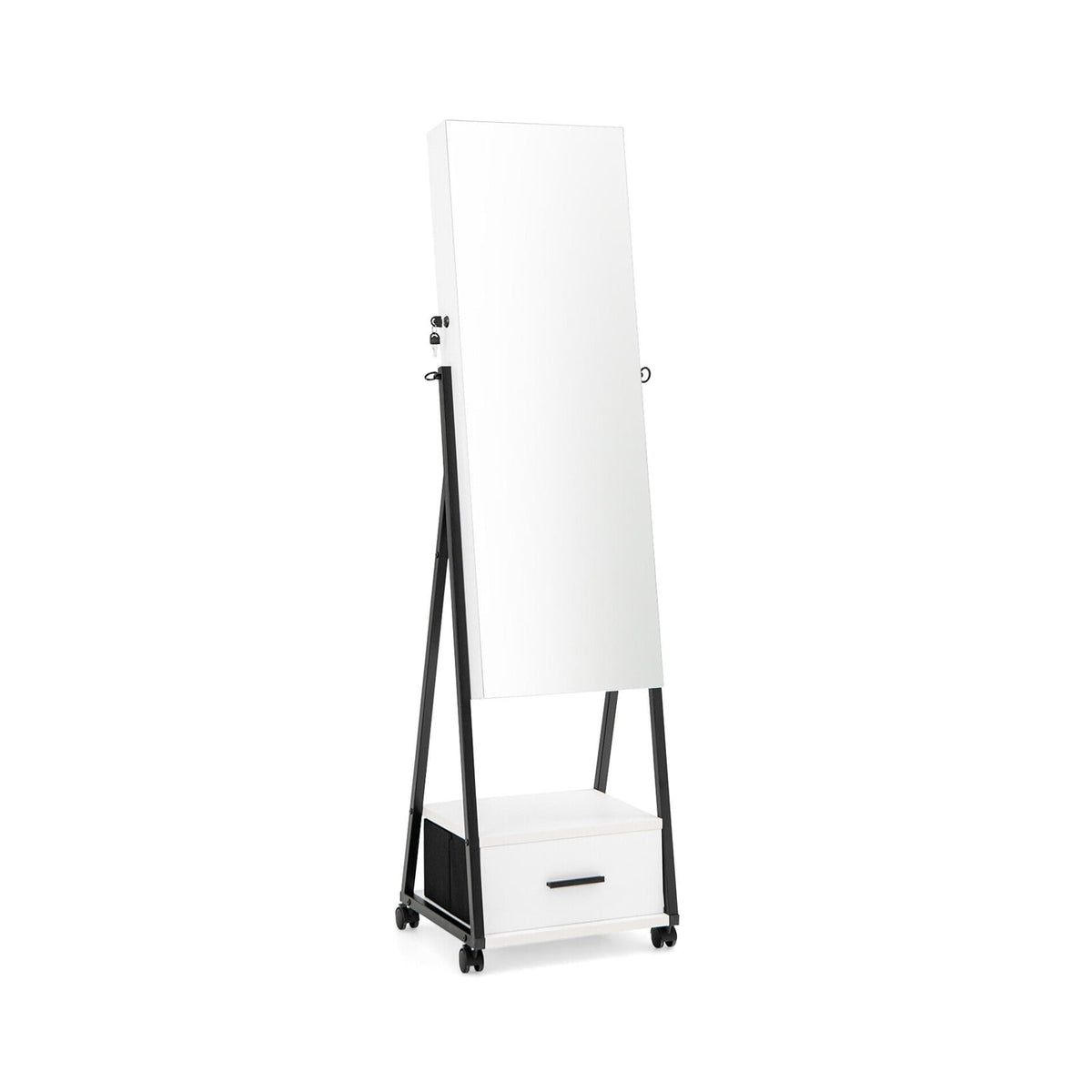 Jewelry Cabinet with Full-Length Mirror-White-Jewelry Armoires-DECOROLALA