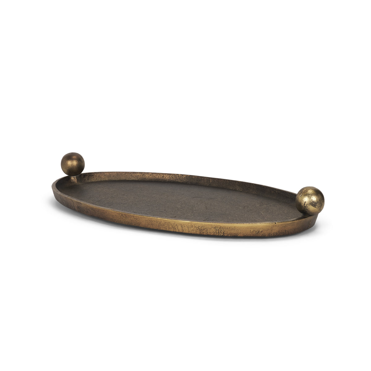 Jianna Large Oval Textured Antiqued Gold Metal Tray with Handles-Trays-DECOROLALA