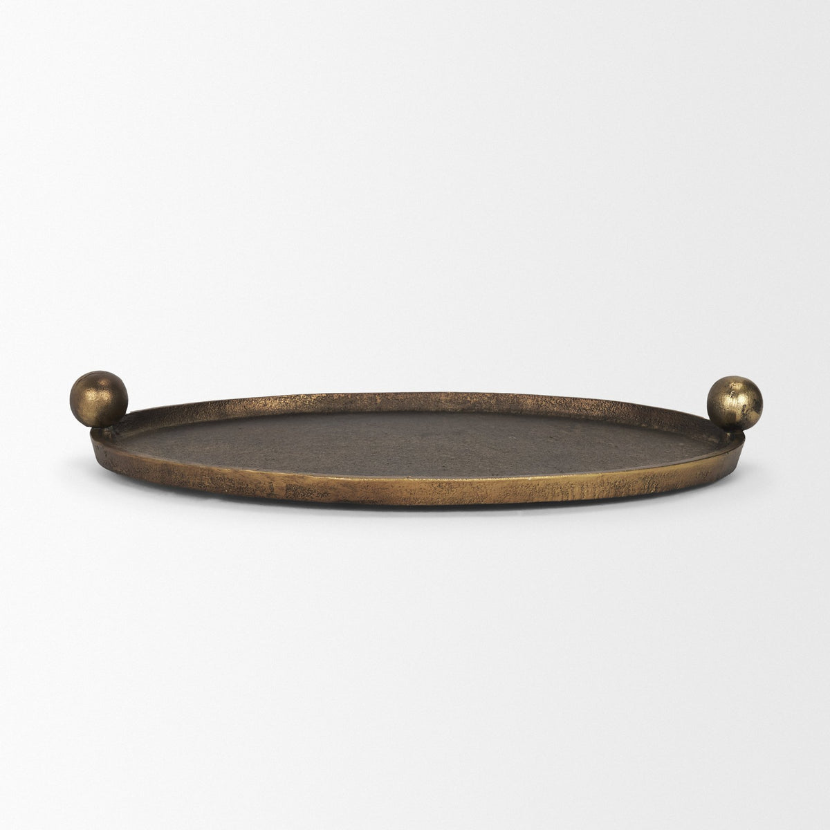 Jianna Large Oval Textured Antiqued Gold Metal Tray with Handles-Trays-DECOROLALA