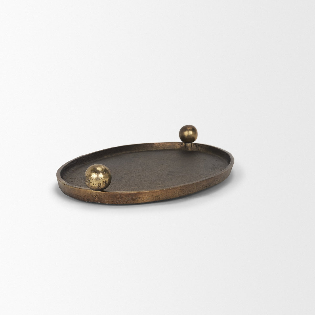 Jianna Large Oval Textured Antiqued Gold Metal Tray with Handles-Trays-DECOROLALA