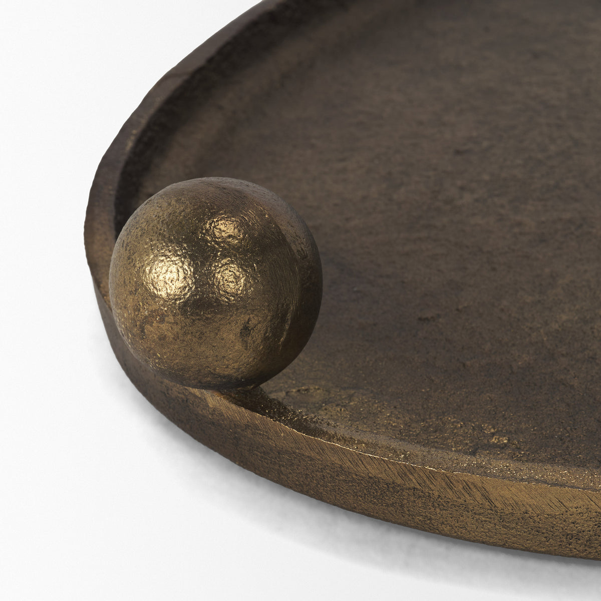 Jianna Large Oval Textured Antiqued Gold Metal Tray with Handles-Trays-DECOROLALA