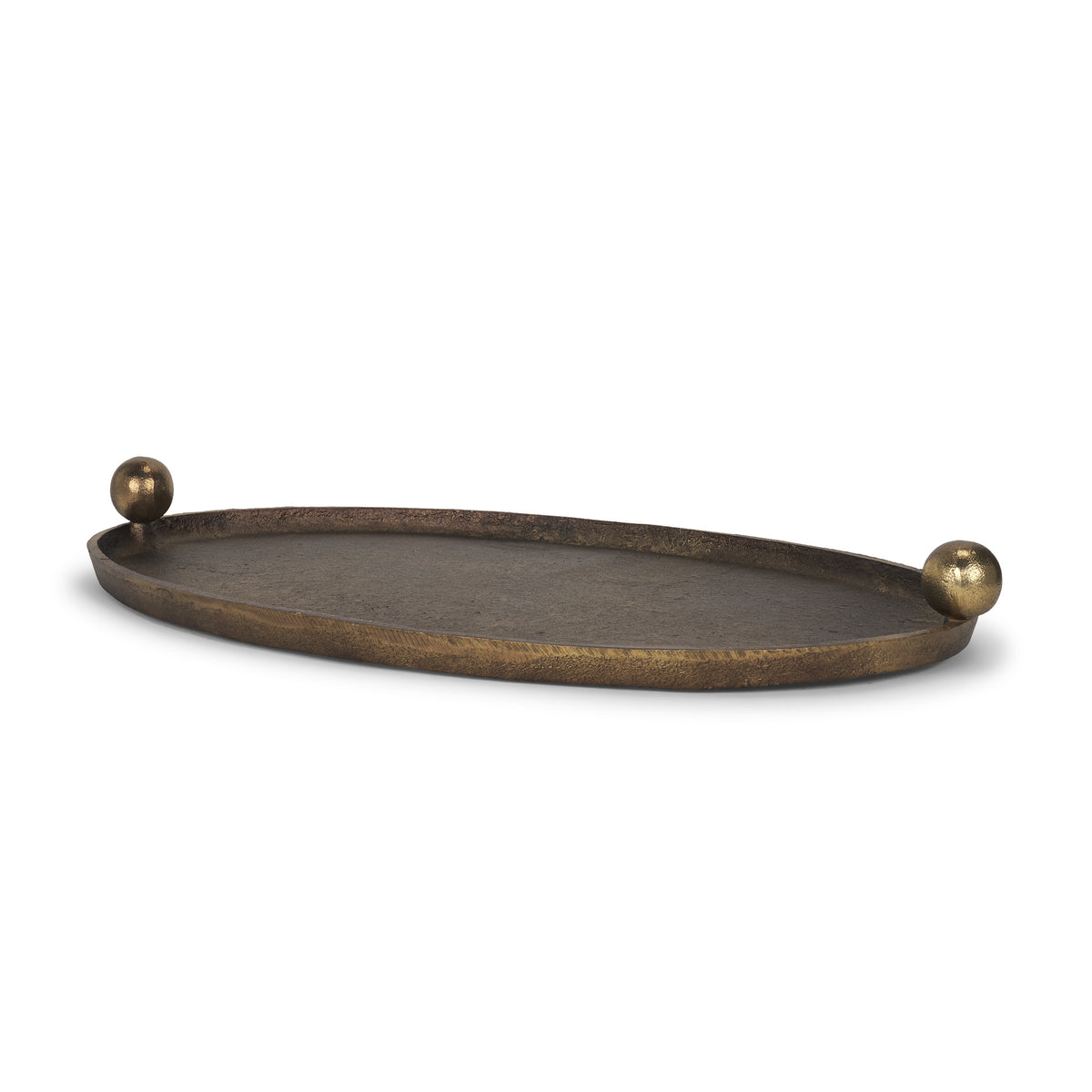 Jianna Small Oval Textured Antiqued Gold Metal Tray with Handles-Trays-DECOROLALA