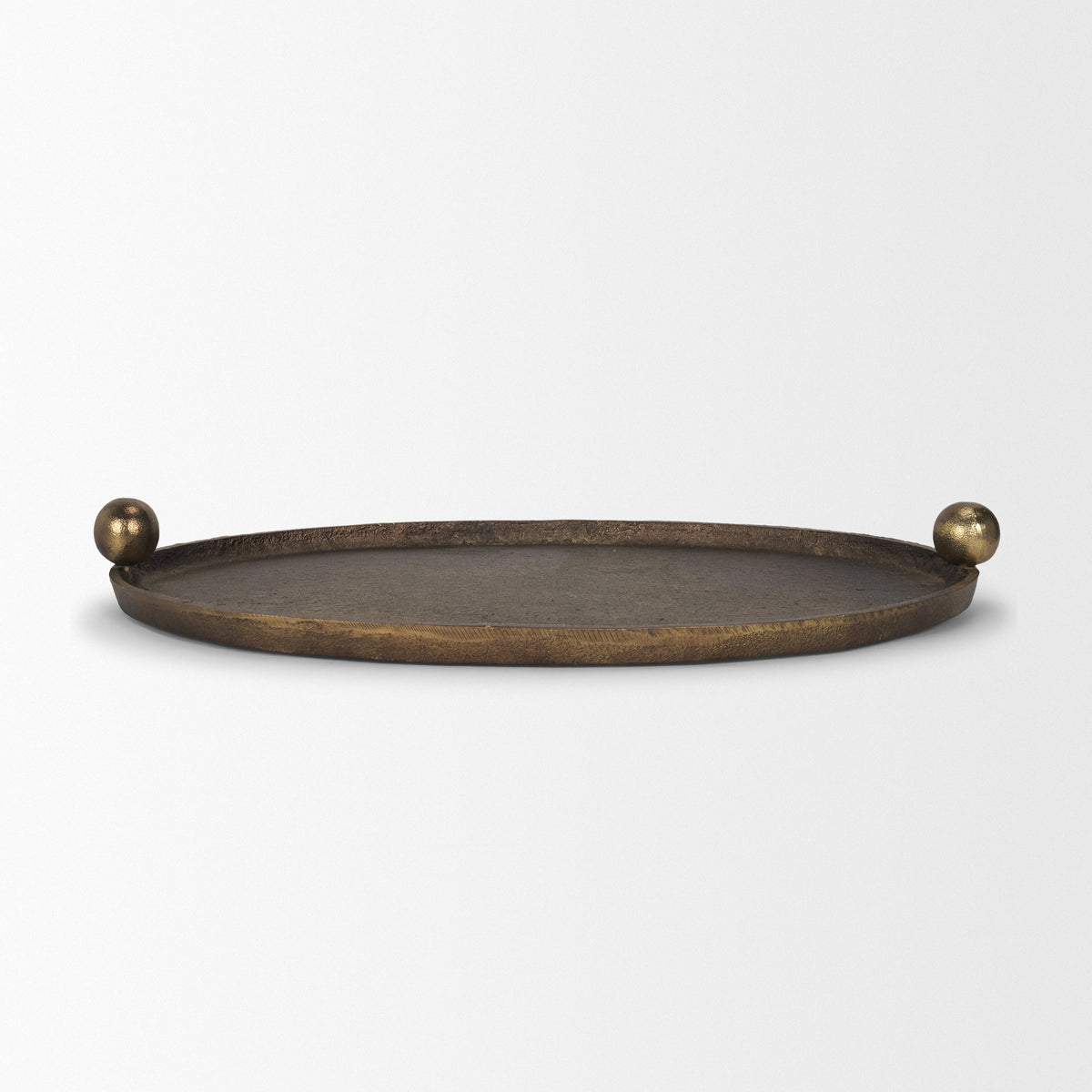 Jianna Small Oval Textured Antiqued Gold Metal Tray with Handles-Trays-DECOROLALA