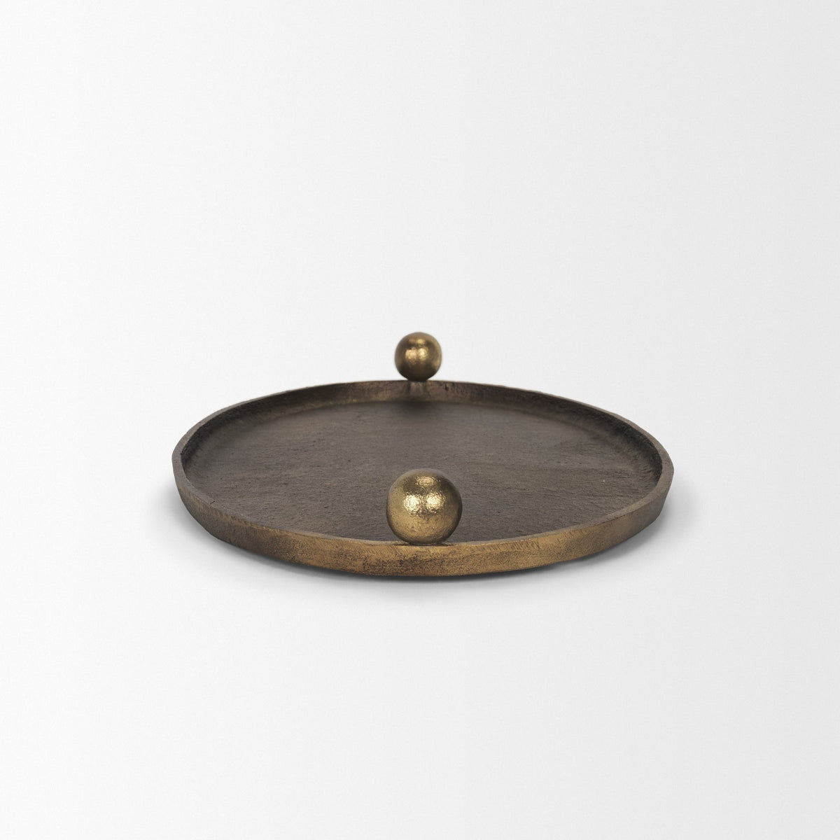 Jianna Small Oval Textured Antiqued Gold Metal Tray with Handles-Trays-DECOROLALA