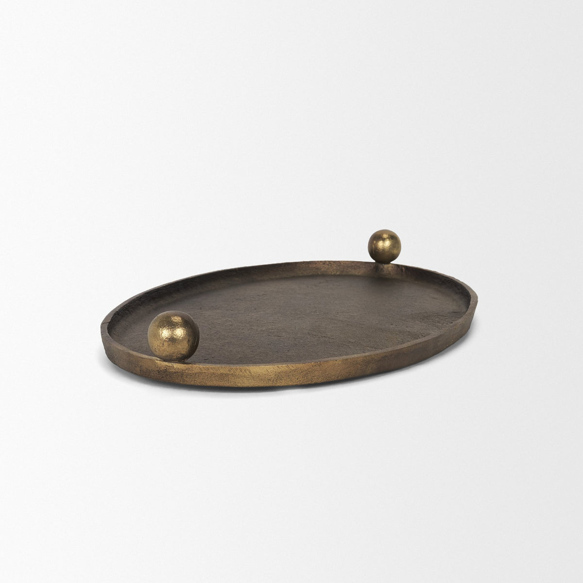 Jianna Small Oval Textured Antiqued Gold Metal Tray with Handles-Trays-DECOROLALA