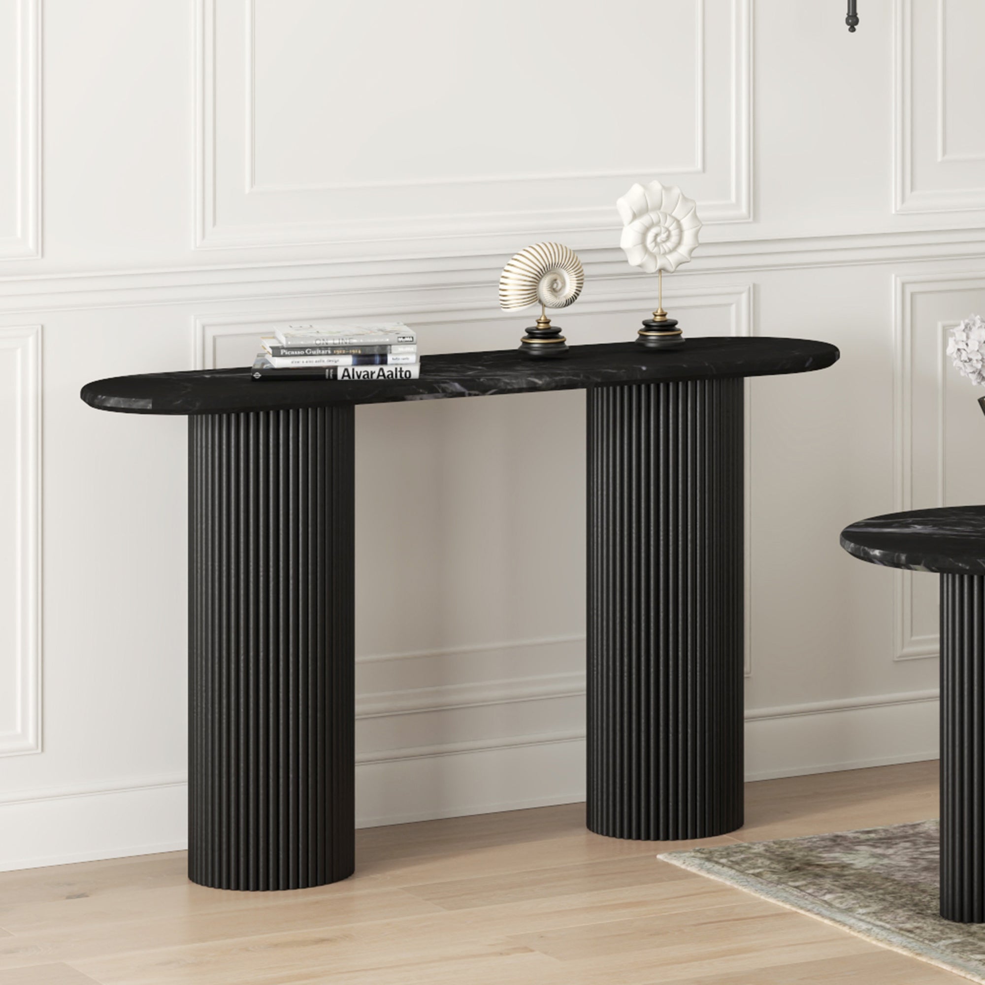 Jilsa Console Table - Black Mango Wood with Marble Top-Console Table-DECOROLALA