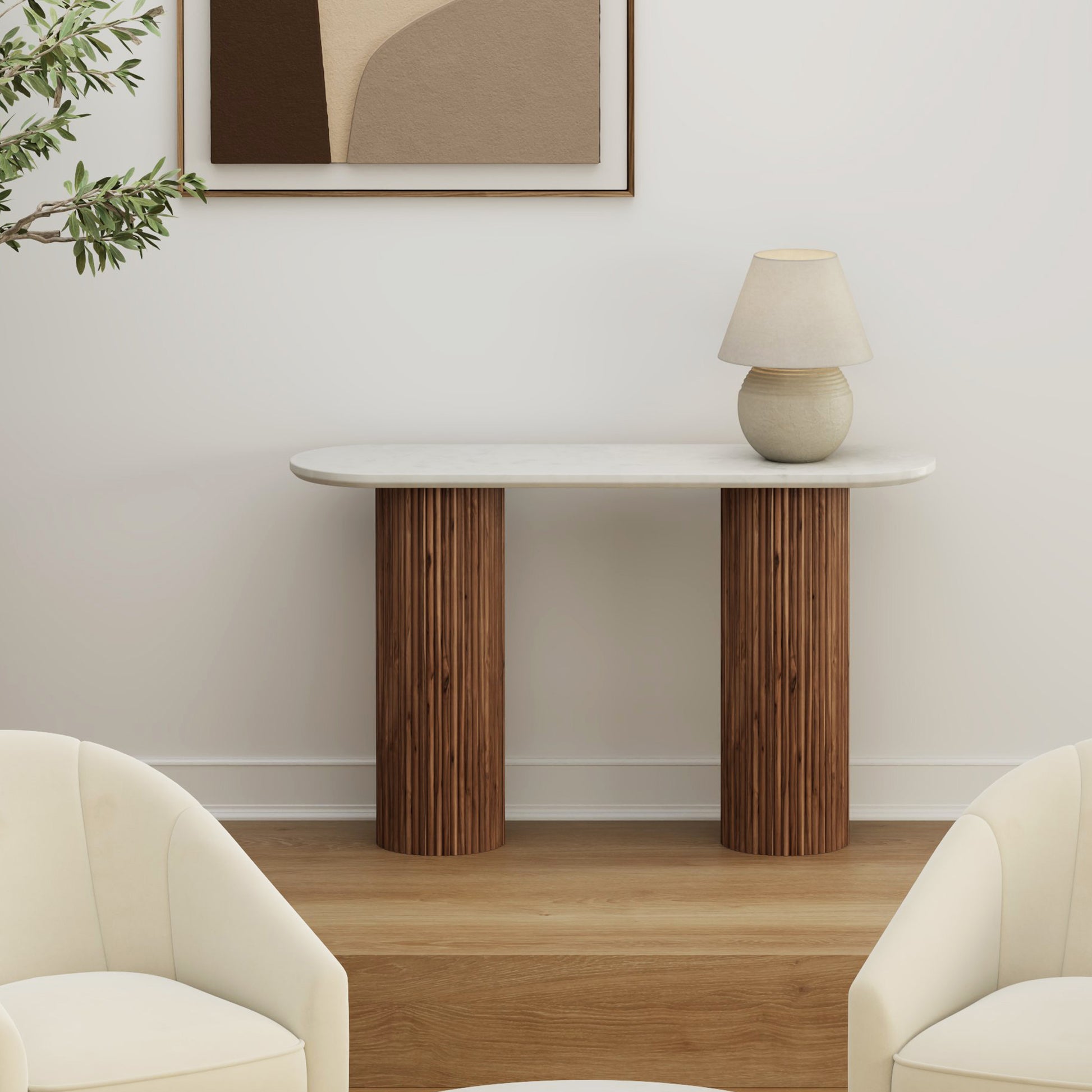 Jilsa Console Table - Walnut Solid Wood with Marble Top-Console Table-DECOROLALA