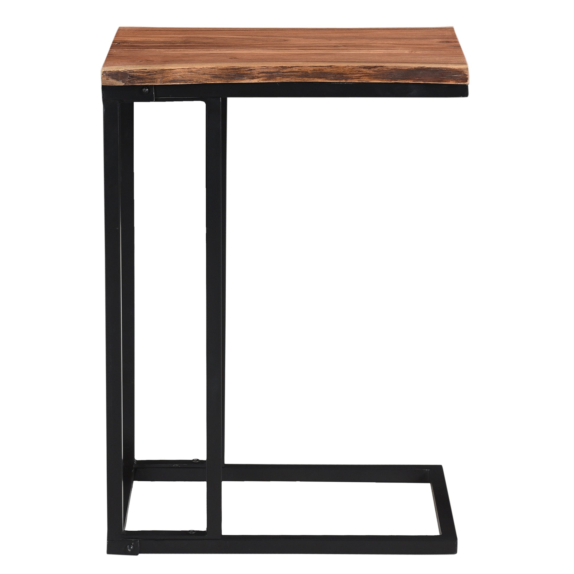 Jivin C-Style Accent Table - Natural Live Edge Wood Black Iron Frame-Accent Table-DECOROLALA